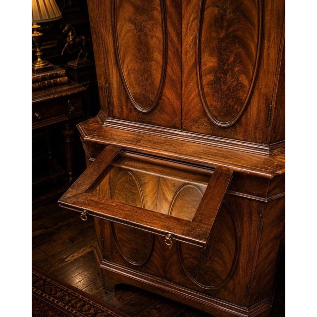 19th Century Edwardian Flame Mahogany 2-Body Corner Cabinet with Mirrored Drinks Slide, 1890s For Sale - Image 5 of 10