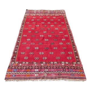 Mid 20th Century Red Colored Authentic Handwoven Turkish Kilim Vintage Area Rug For Sale