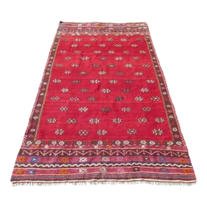 Mid 20th Century Red Colored Authentic Handwoven Turkish Kilim Vintage Area Rug