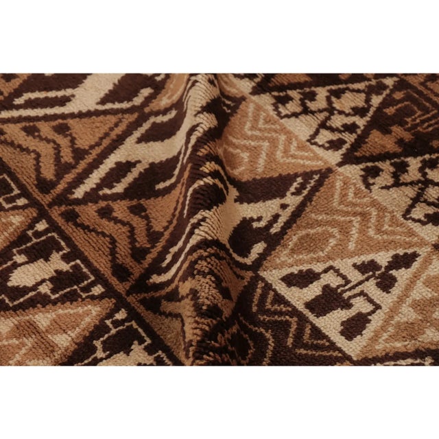 Textile Vintage French Geometric Brown & Beige Wool Pictorial Rug by Rug & Kilim, France For Sale - Image 7 of 11