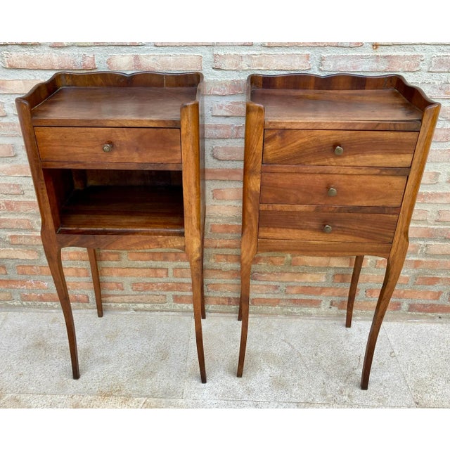 Vintage French Bedside Tables in Walnut and Iron Hardware, 1930, Set of 2 For Sale - Image 4 of 11