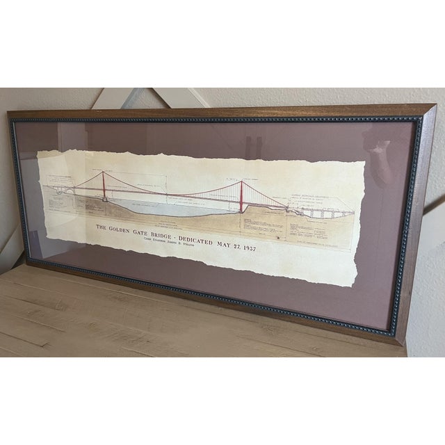 Red Large Vintage Framed Print of the Golden Gate Bridge in San Francisco California For Sale - Image 8 of 11