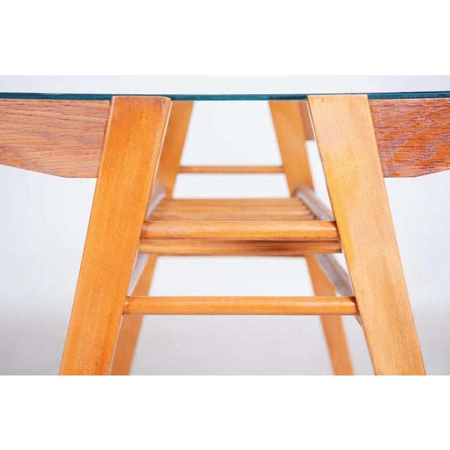 1950s Mid-Century Console Table in Oak, Glass, Czech, 1950s For Sale - Image 5 of 8