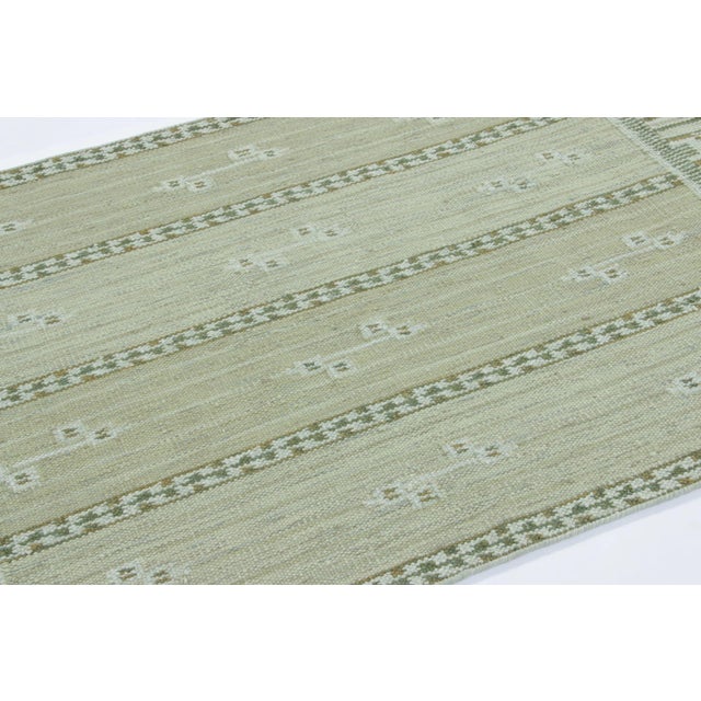 Rug & Kilim Rug & Kilim’s Scandinavian-Inspired Rug, “Marta Stripe" Design in Sage and Olive For Sale - Image 4 of 7