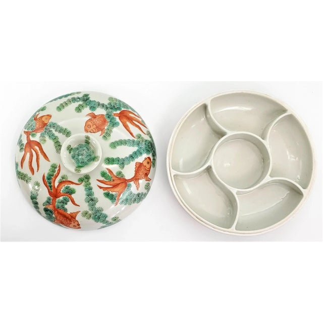 Ceramic Lidded Serving Dish With Koi Fish For Sale - Image 7 of 12