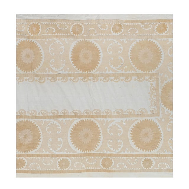 Vintage Pale Color Suzani From Samarkand, Uzbekistan Wall Hanging Decor 5'1'' X 7'7'' For Sale - Image 4 of 13