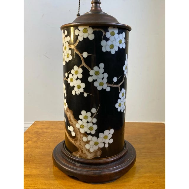 White 1920s Antique Chinese Cherry Blossom Pattern Ceramic Lamp For Sale - Image 8 of 9