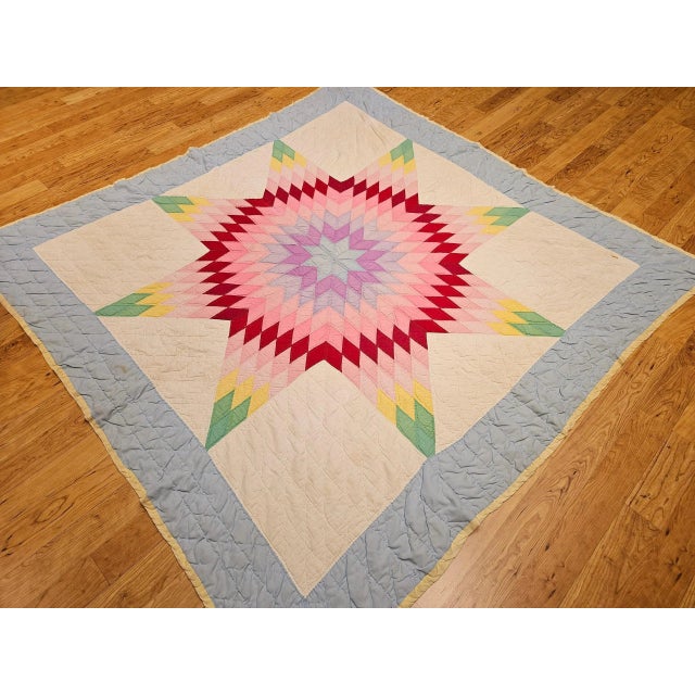 Ivory Vintage Hand-Stitched Lone Star Quilt, Early 20th Century For Sale - Image 8 of 12