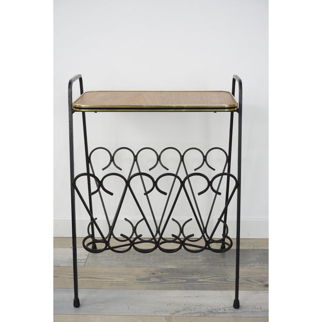 Black Wrought Iron and Wood Side End Table, 1950s For Sale - Image 8 of 10