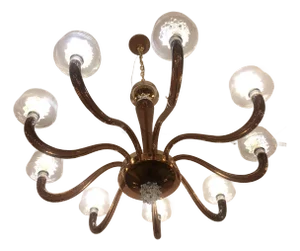 Contemporary Brown Murano Glass Chandlier With "Rostrato" Working Cup