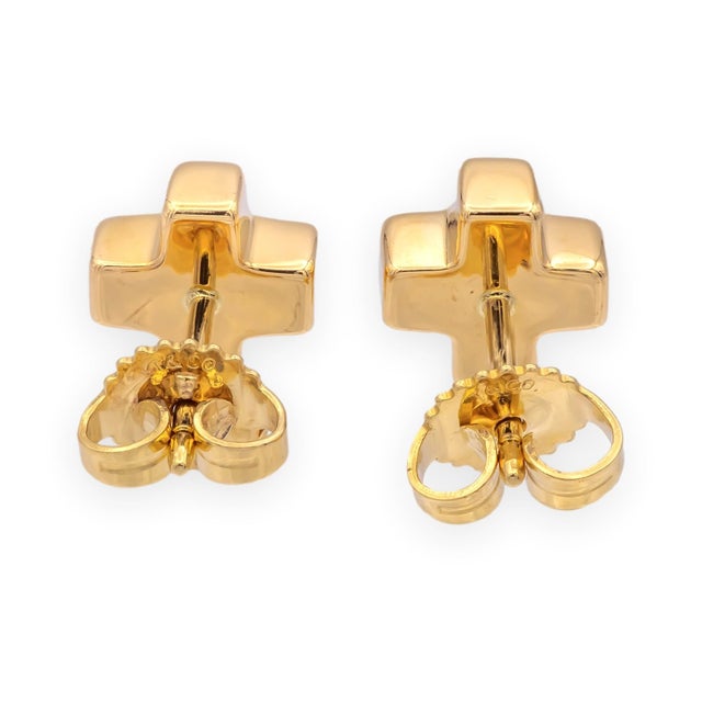 Mid 20th Century Mid 20th Century Pair of Tiffany & Co. Vintage 18k Yellow Gold Swiss Cross Studs Earrings 7.8mm X 3.3mm For Sale - Image 5 of 10