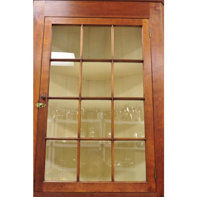 Antique Colonial Primitive Cherry Wood Glass Front Corner China Cabinet Cupboard For Sale In Philadelphia - Image 6 of 18