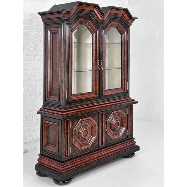 19th Century Kussenkast Display Bookcase in Wood Marquetry, Glass and Velvet For Sale - Image 12 of 12