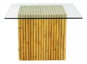 1970s Reeded Bamboo Cube and Glass End Table