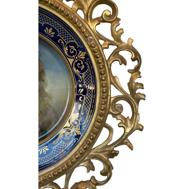 Blue 19th Century Vienna Porcelain Portrait Plate in Giltwood Frame Signed F. Fenner. For Sale - Image 8 of 12