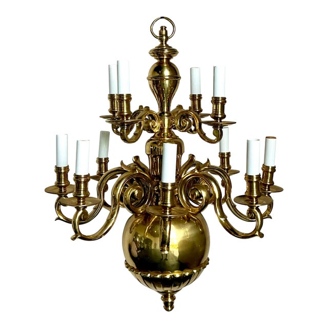 Vintage Regency Dutch Baroque Brass Chandelier For Sale
