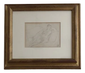 Maurice Barraud, Jeune femme allongée sur le sofa, Pencil on Paper, Framed