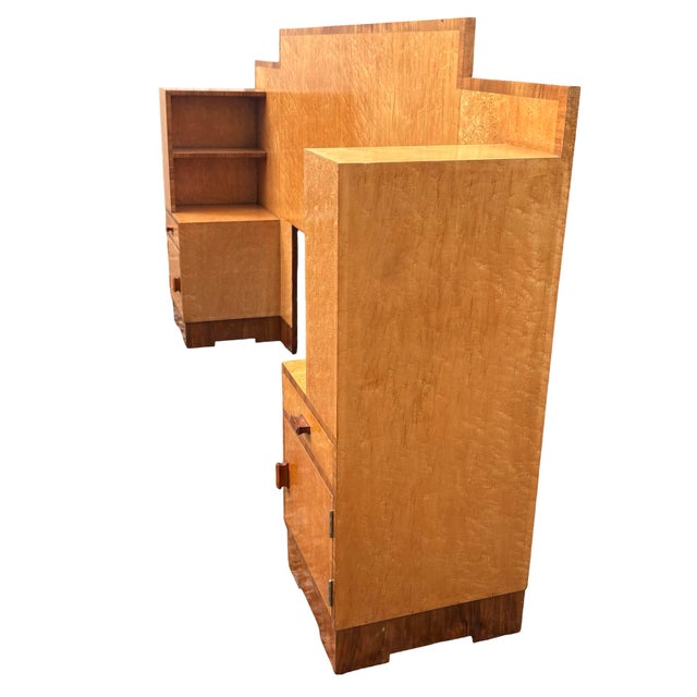 Art Deco Geometric Headboard with Bedside Cabinets in Birds Eye Maple, 1930s For Sale - Image 6 of 13