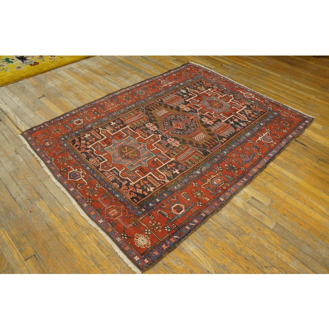 1930s Blue Navy Medallion Antique n.w. Persian Karajeh Rug 4'6" X 6' Handknotted Wool Carpet For Sale - Image 4 of 14