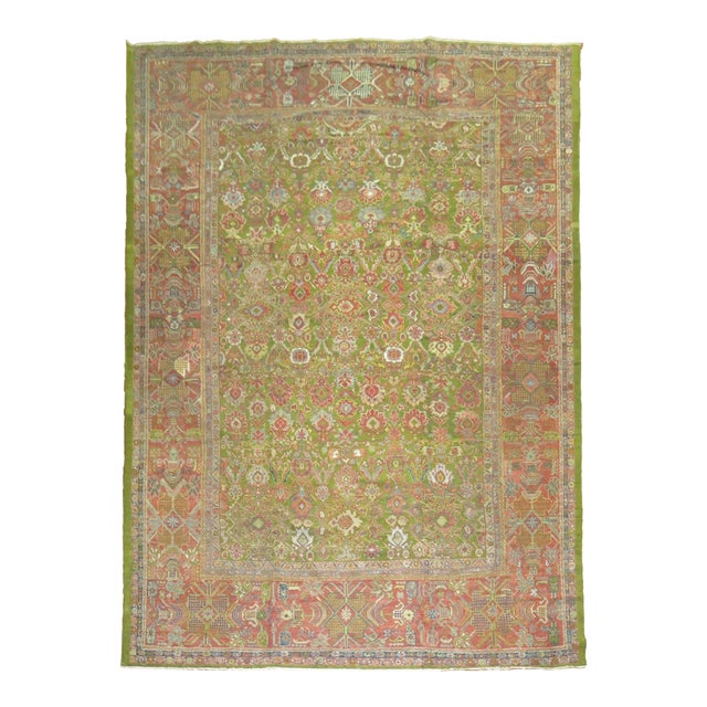 Green Antique Sultanabad Rug - 10' x 14'2" For Sale