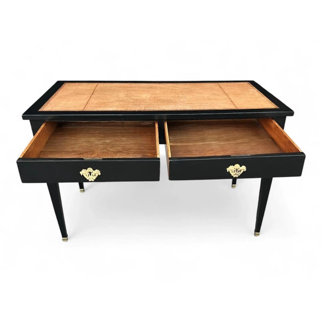 19th-Century French Ebonized Mahogany Writing Desk With Tooled Leather Top For Sale - Image 10 of 15