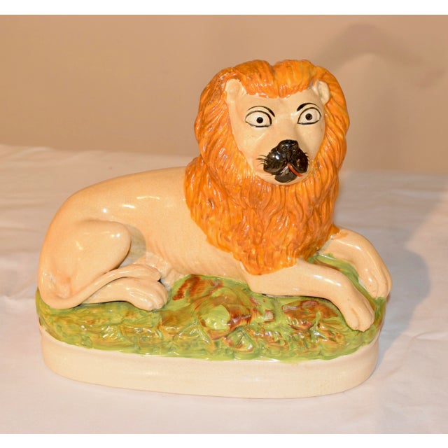 19th C Staffordshire Lions - a Pair For Sale - Image 4 of 12