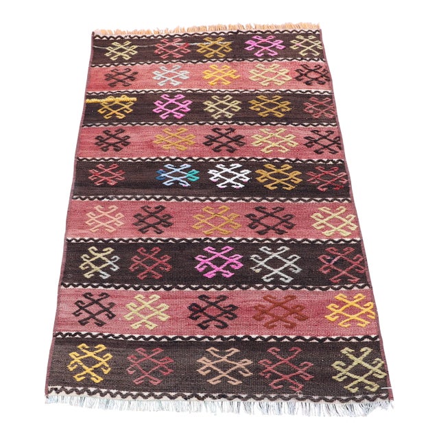 1970s Antique Southwestern Striped Design Nomadic Wool Kilim Rug For Sale