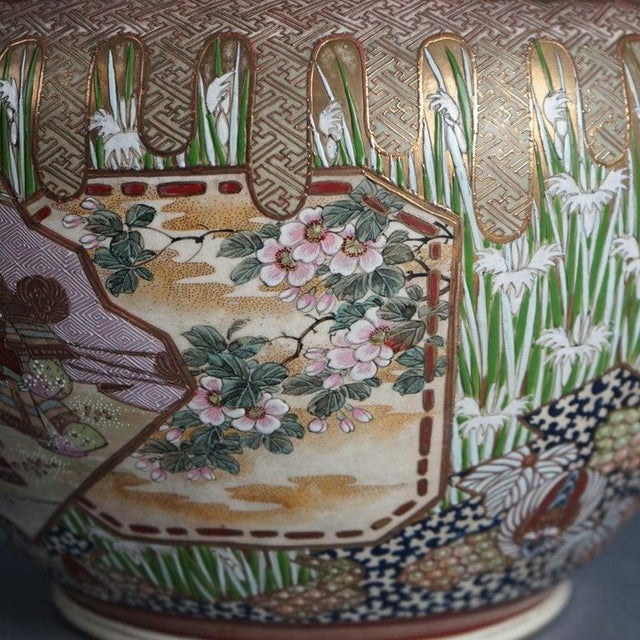 Antique Japanese Satsuma Pottery Floor Urn, Exterior Scene With Figures, C1920 For Sale - Image 6 of 11