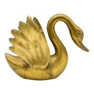 Vintage Hollywood Regency Brass Swan Sculpture | Mid-Century Modern Figurative Decor - Hollywood Regency, Neoclassical For Sale