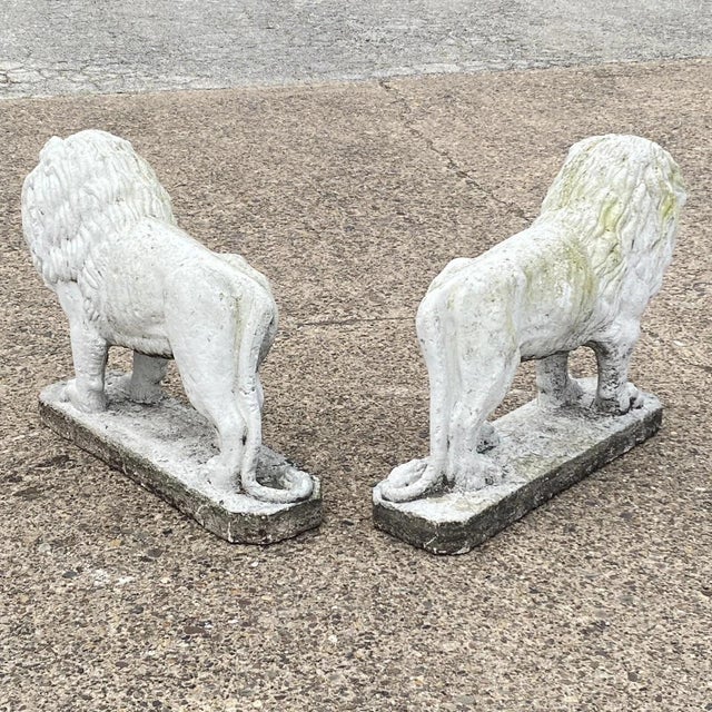 White Vintage Classical Style Standing Lion Cement Guardian Entry Garden Statue - Pair For Sale - Image 8 of 12