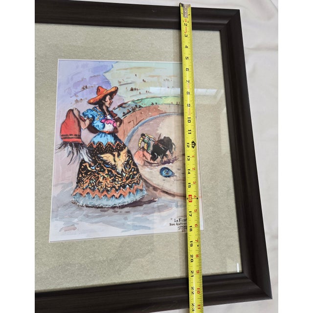 Lorenzo Castñeda 2010 "La Fiesta" Framed Watercolor 23"h X 19"w Beautiful Colorful Western Piece For Sale - Image 12 of 13