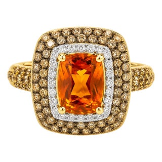14K Yellow Gold Orange Citrine Champagne Diamond Cocktail Ring For Sale