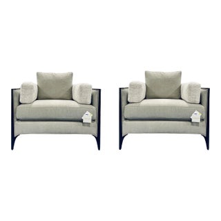 Caracole Modern Gray Bolster Me Club Chairs Pair For Sale