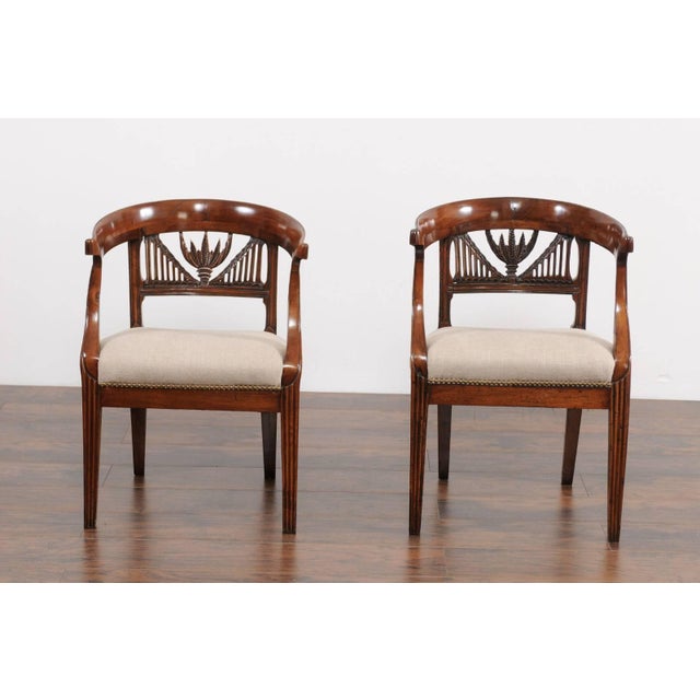 Early 19th Century Two Italian 1800s Carved Walnut Upholstered Armchairs Sold Individually For Sale - Image 5 of 11