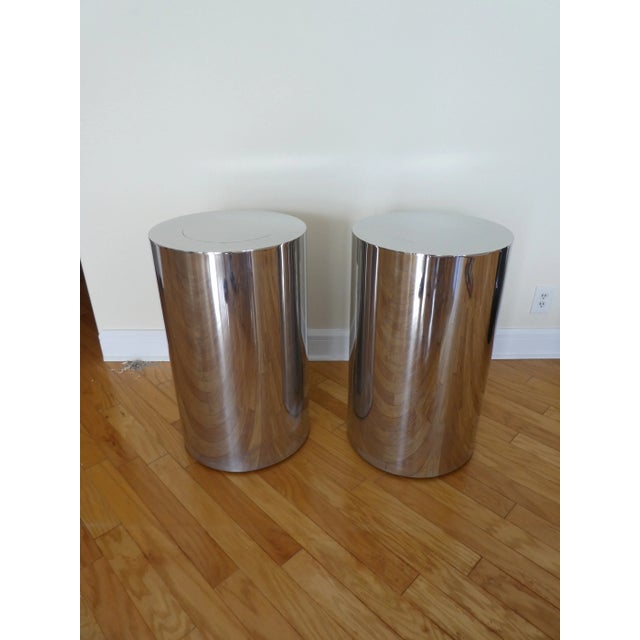 1970's Pace Style Polished Stainless Steel Pedestals unsigned sold as found in vintage condition showing normal signs of...