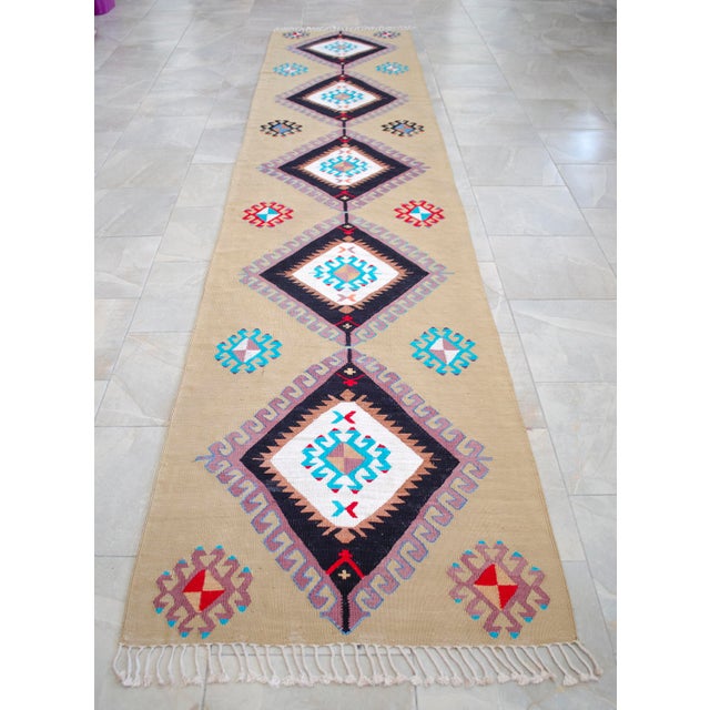 Hand Woven Silk Runner Rug. Extra Long Hallway Decor. Turkish Silk Kilim. Luxury Decor - New - 3′1″ X 14′2″ For Sale - Image 15 of 17