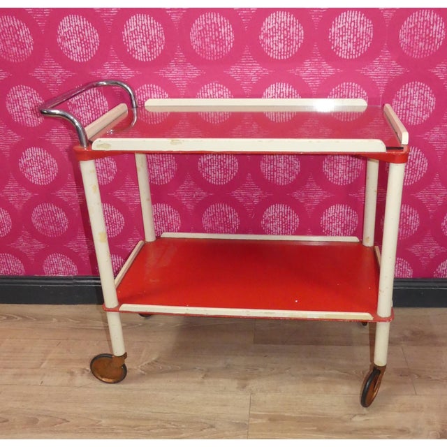 Vintage Bar Cart Tea Cart Red-White Dinette, 1970s For Sale - Image 5 of 13
