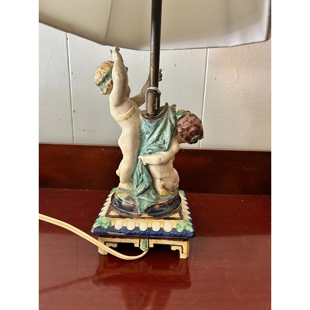 Vintage Porcelain Cherub Table Lamp For Sale - Image 12 of 14