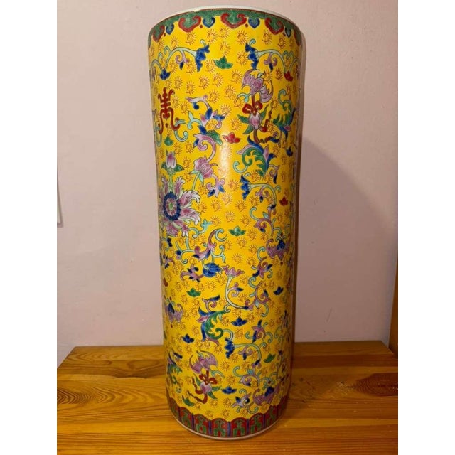 Ceramic Monumental Chinese Yellow-Ground Enameled Porcelain Floor Vase With Shou Longevity Symbol, 19th Century. For Sale - Image 7 of 8
