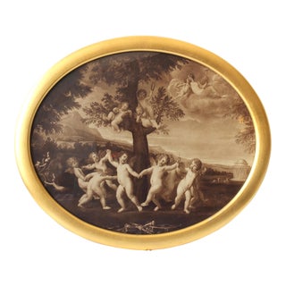 Antique French Cherub Print W/Gold Frame For Sale