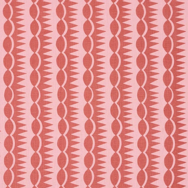 SAMPLE - Schumacher X Drusus Tabor Dagger Stripe Fabric In Red On Pink For Sale