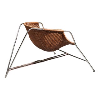 Coqueta Chair in Stainless Steel, Wicker and Leather by Pete Sans, Spain, 1980s For Sale
