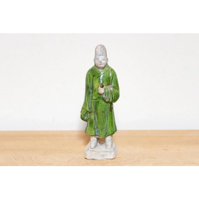 Vintage Terracotta Green Glazed Attendant For Sale - Image 4 of 7