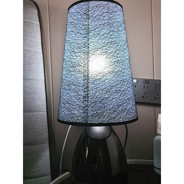 Black-Patterned Gauze & Glossy Ceramic Lamp For Sale - Image 4 of 6