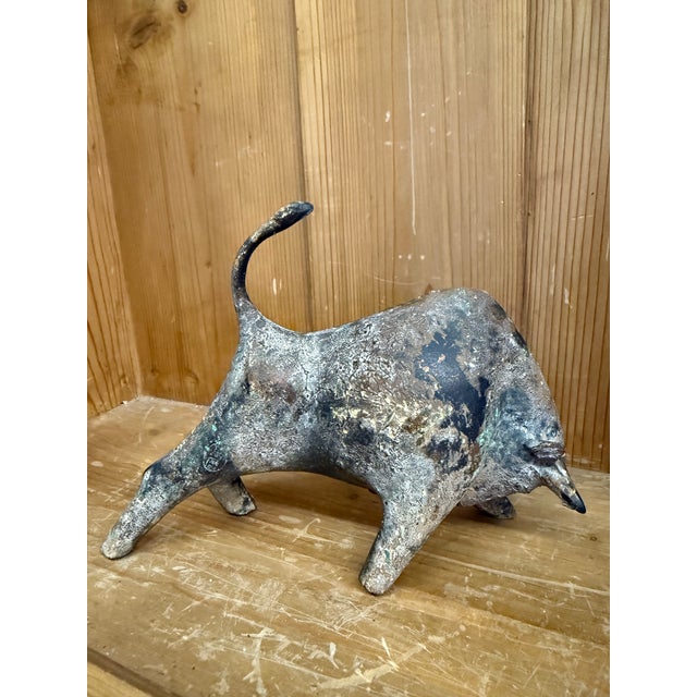 Vintage, Mid-Century Modern Cast Iron Bull Sculpture Designed by Japanese Artist Miyazawa Kanae For Sale - Image 6 of 8