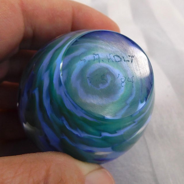 1980s 1980s Small Blue Striped Art Glass Perfume Bottle For Sale - Image 5 of 6