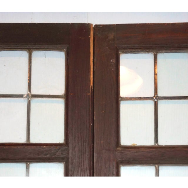 Antique Chestnut 10 Light French Doors With Leaded Glass Panes - A Pair For Sale - Image 4 of 7