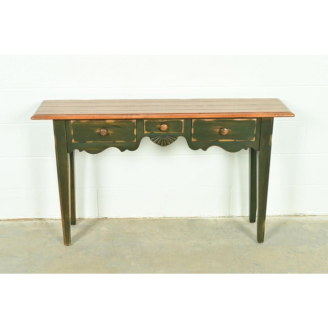 A gorgeous Country French or Early American Country style console table or entry table In the manner of Ethan Allen By...