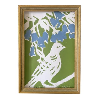 Bird and Hollyhock, Framed Monoprint For Sale