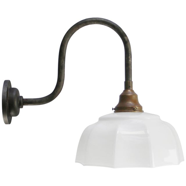 White Mid-Century Modern Cast Iron Wall Light with White Opaline Glass Shade For Sale - Image 8 of 8